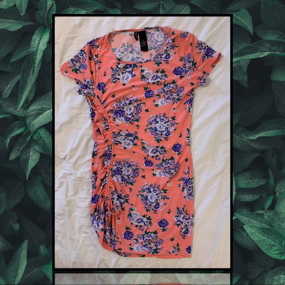 Slim-fitting, Cute Summer Casual Light Peach, Purple Floral-Patterned Dress